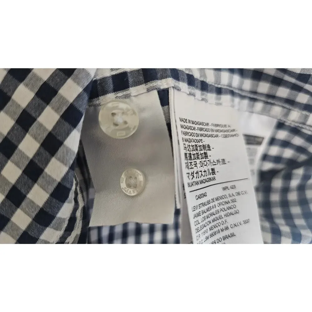 Levi's Men's Gingham Check Button Down Long Sleeve Shirt Navy White Size Large